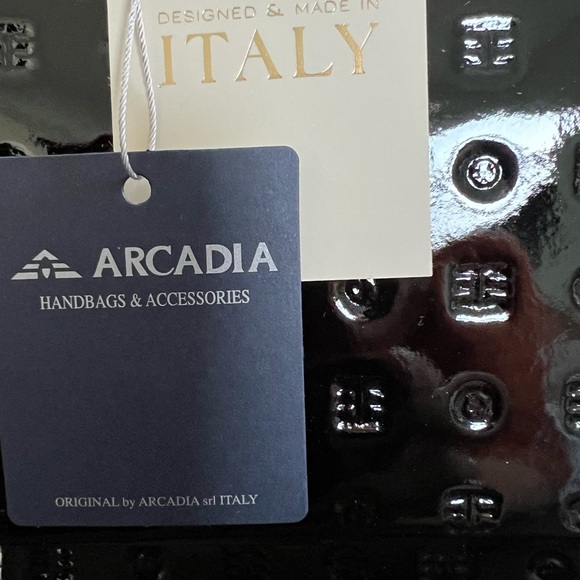 NWT ARCADIA 1473 PATENT LEATHER SATCHEL HANDBAG PURSE MADE IN ITALY - Picture 3 of 11